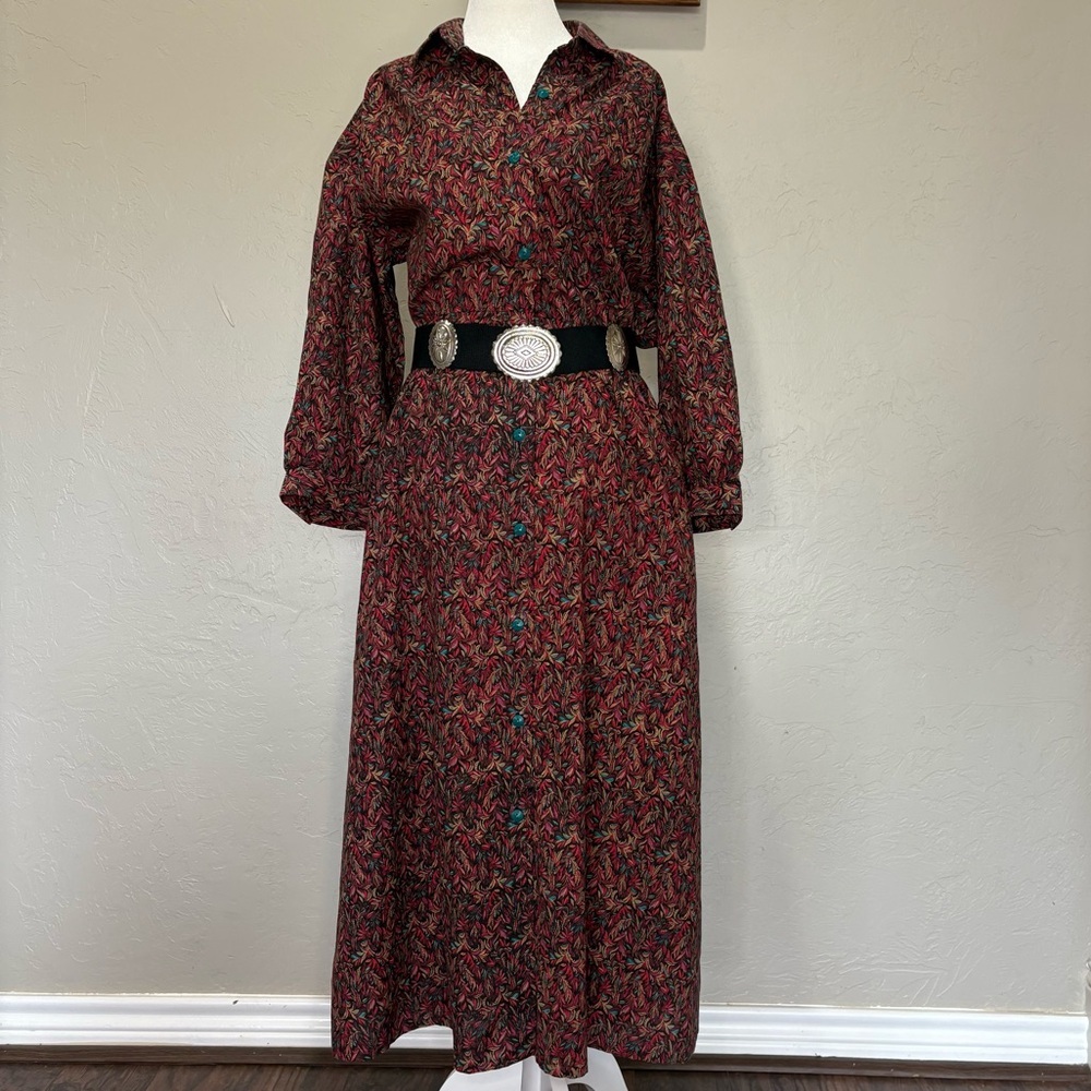 Vintage Handmade Button-Front Dress – Boho Prairie Maxi with Elastic Waist L